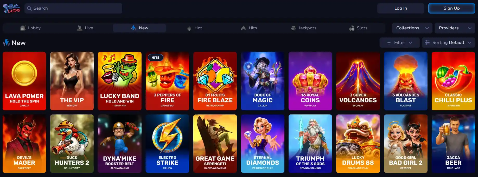 Current 7Bit public casino lobby or game-category interface