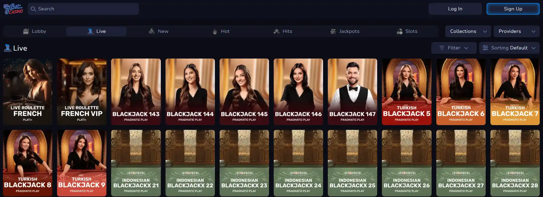 7Bit public live-casino lobby with live table categories visible